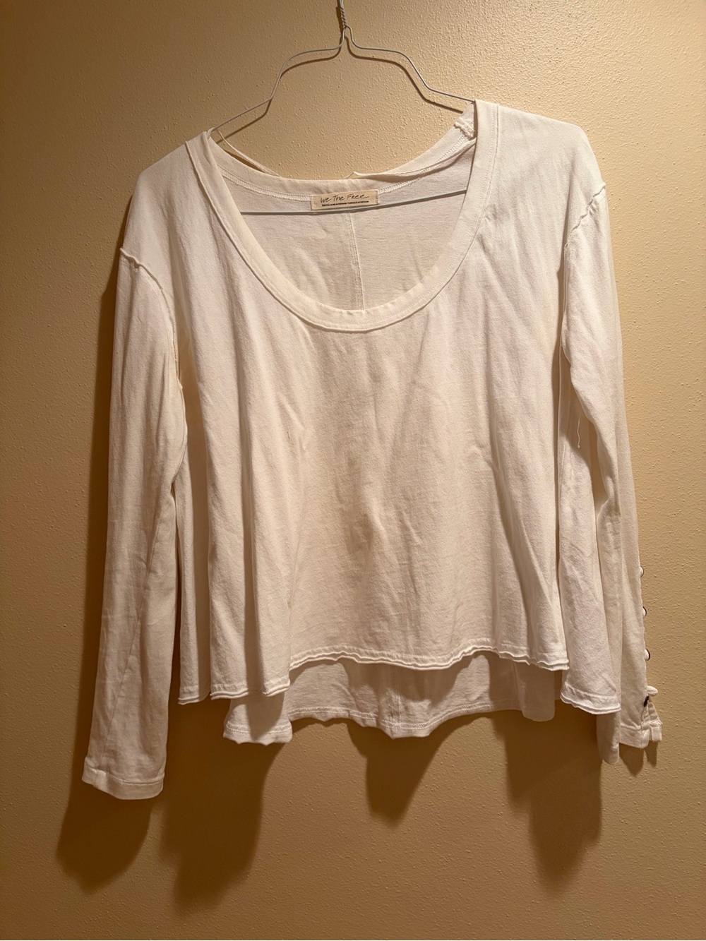 Free People White Layered Scoop Neck Long Sleeve Top